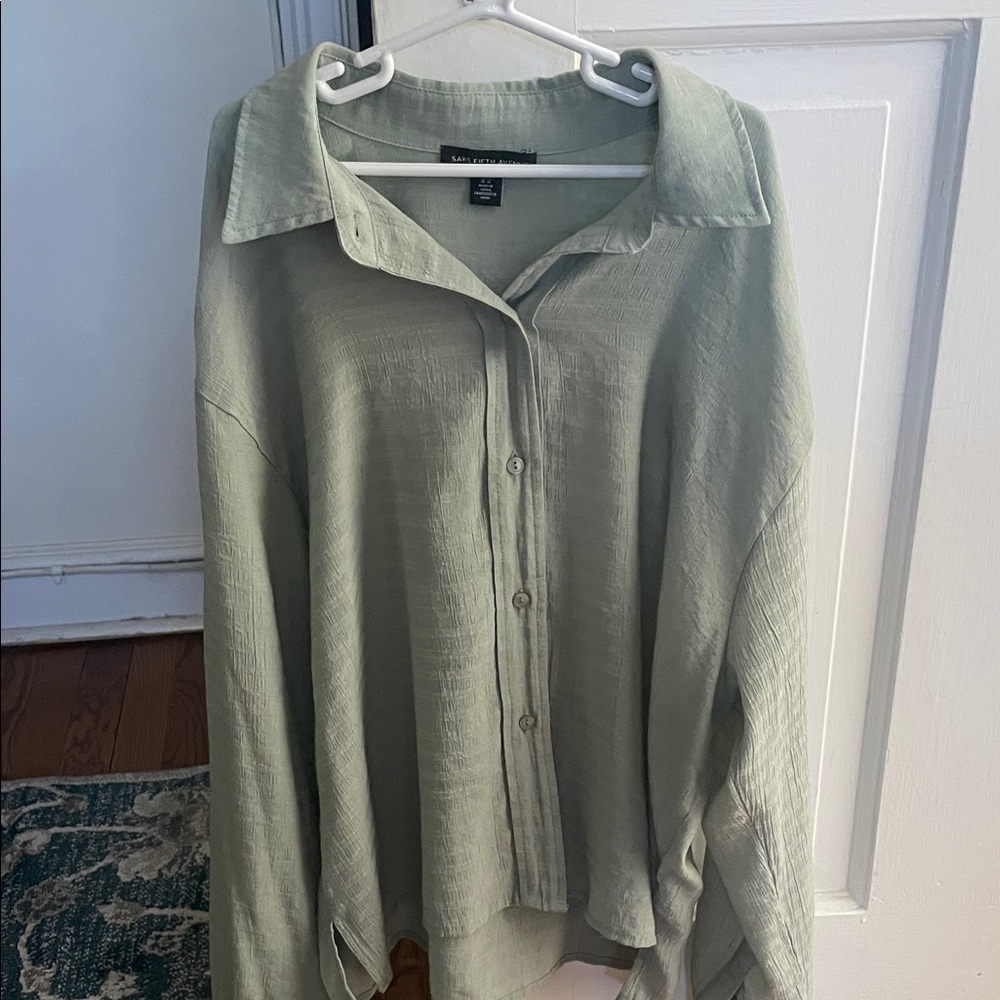 Saks Fifth Avenue Sage Green Textured Button-Up